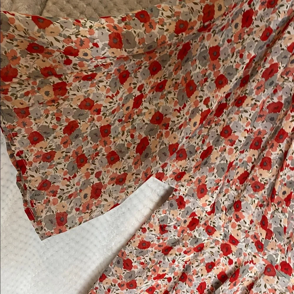 Hayden Los Angeles Red peach and Gray sheer Floral Blouse - Picture 3 of 5
